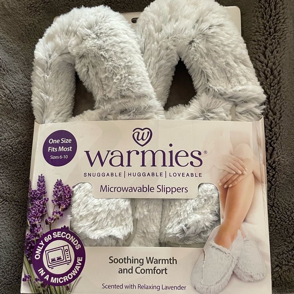 Warmies Gray Plush Therapeutic Slippers